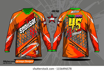 Long sleeve Motocross jerseys t-shirts vector, 
graphic design for football uniforms, unisex cycling, navy submariner and sportswear.
