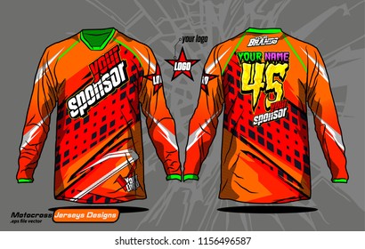 Long sleeve Motocross jerseys t-shirts vector, 
graphic design for football uniforms, unisex cycling, navy submariner and sportswear.