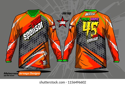 Long sleeve Motocross jerseys t-shirts vector, 
graphic design for football uniforms, unisex cycling, navy submariner and sportswear.