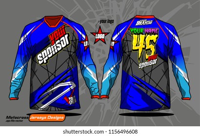 Long sleeve Motocross jerseys t-shirts vector, 
graphic design for football uniforms, unisex cycling, navy submariner and sportswear.