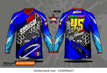 Long sleeve Motocross jerseys t-shirts vector, 
graphic design for football uniforms, unisex cycling, navy submariner and sportswear.