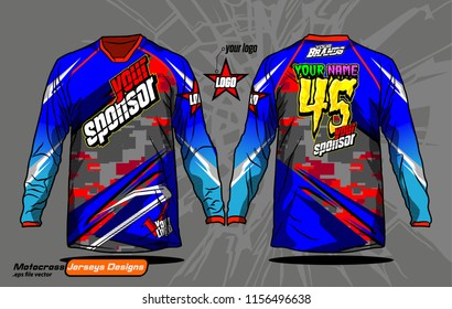 Long sleeve Motocross jerseys t-shirts vector, 
graphic design for football uniforms, unisex cycling, navy submariner and sportswear.