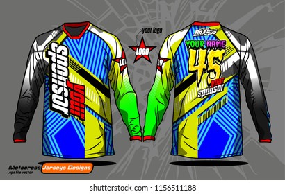 Long sleeve Motocross jerseys t-shirts vector, 
graphic design for football uniforms, unisex cycling, navy submariner and sportswear.