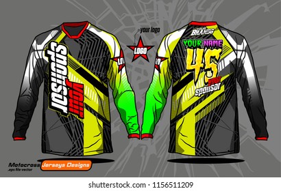 Long sleeve Motocross jerseys t-shirts vector, 
graphic design for football uniforms, unisex cycling, navy submariner and sportswear.