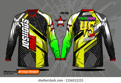 Long sleeve Motocross jerseys t-shirts vector, 
graphic design for football uniforms, unisex cycling, navy submariner and sportswear.