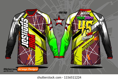 Long sleeve Motocross jerseys t-shirts vector, 
graphic design for football uniforms, unisex cycling, navy submariner and sportswear.