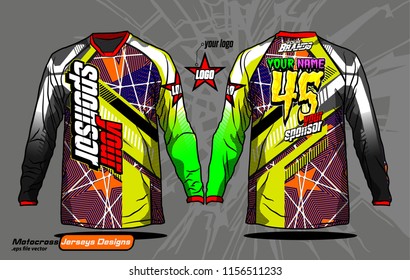 Long sleeve Motocross jerseys t-shirts vector, 
graphic design for football uniforms, unisex cycling, navy submariner and sportswear.
