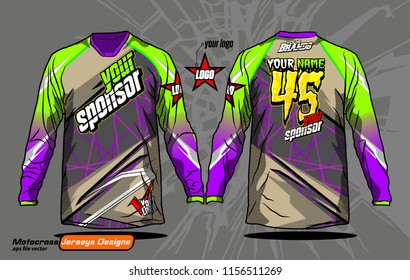 Long sleeve Motocross jerseys t-shirts vector, 
graphic design for football uniforms, unisex cycling, navy submariner and sportswear.