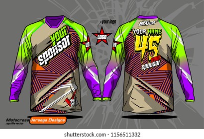 Long sleeve Motocross jerseys t-shirts vector, 
graphic design for football uniforms, unisex cycling, navy submariner and sportswear.