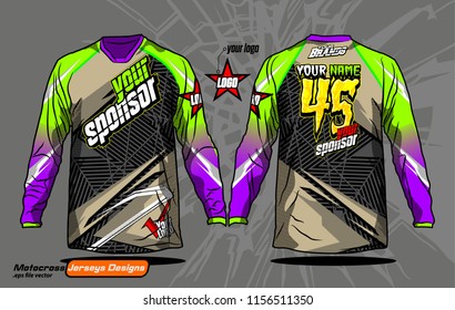 Long sleeve Motocross jerseys t-shirts vector, 
graphic design for football uniforms, unisex cycling, navy submariner and sportswear.