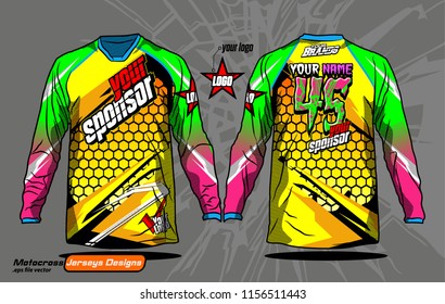 Long sleeve Motocross jerseys t-shirts vector, 
graphic design for football uniforms, unisex cycling, navy submariner and sportswear.