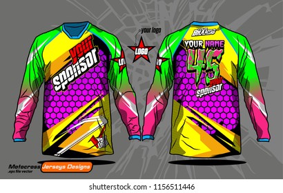 Long sleeve Motocross jerseys t-shirts vector, 
graphic design for football uniforms, unisex cycling, navy submariner and sportswear.