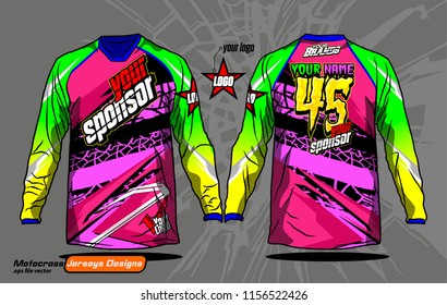 Long sleeve Motocross jerseys t-shirts vector, 
graphic design for football uniforms, unisex cycling, navy submariner and sportswear.