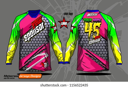 Long sleeve Motocross jerseys t-shirts vector, 
graphic design for football uniforms, unisex cycling, navy submariner and sportswear.
