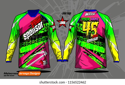 Long sleeve Motocross jerseys t-shirts vector, 
graphic design for football uniforms, unisex cycling, navy submariner and sportswear.