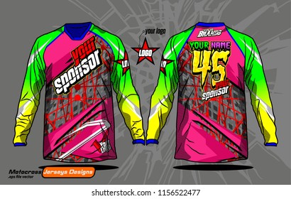 Long sleeve Motocross jerseys t-shirts vector, 
graphic design for football uniforms, unisex cycling, navy submariner and sportswear.