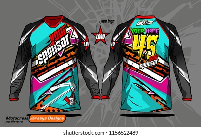 Long sleeve Motocross jerseys t-shirts vector, 
graphic design for football uniforms, unisex cycling, navy submariner and sportswear.