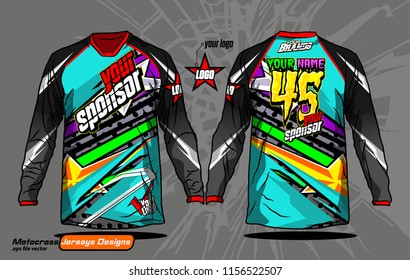 Long sleeve Motocross jerseys t-shirts vector, 
graphic design for football uniforms, unisex cycling, navy submariner and sportswear.