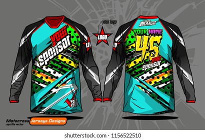 Long sleeve Motocross jerseys t-shirts vector, 
graphic design for football uniforms, unisex cycling, navy submariner and sportswear.