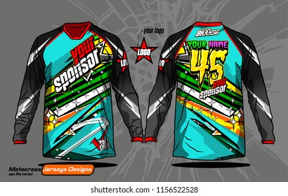 Long sleeve Motocross jerseys t-shirts vector, 
graphic design for football uniforms, unisex cycling, navy submariner and sportswear.