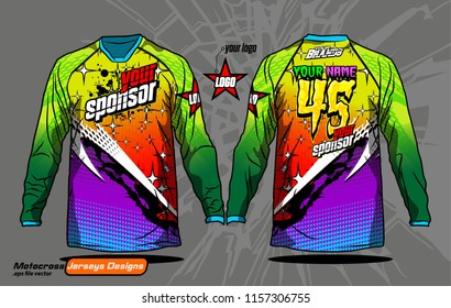 Long sleeve Motocross jerseys t-shirts vector, 
graphic design for football uniforms, unisex cycling, navy submariner and sportswear.