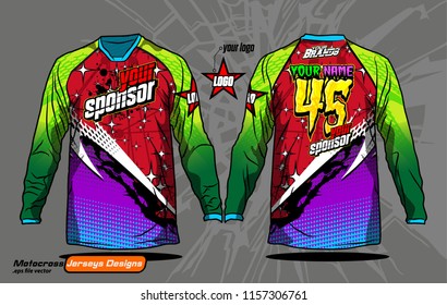 Long sleeve Motocross jerseys t-shirts vector, 
graphic design for football uniforms, unisex cycling, navy submariner and sportswear.