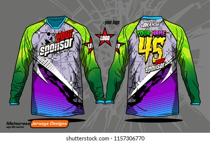 Long sleeve Motocross jerseys t-shirts vector, 
graphic design for football uniforms, unisex cycling, navy submariner and sportswear.