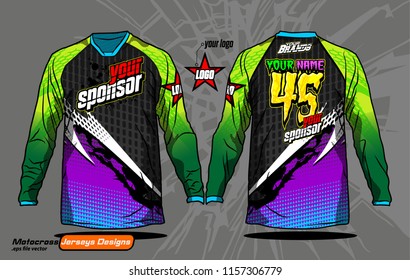 Long sleeve Motocross jerseys t-shirts vector, 
graphic design for football uniforms, unisex cycling, navy submariner and sportswear.