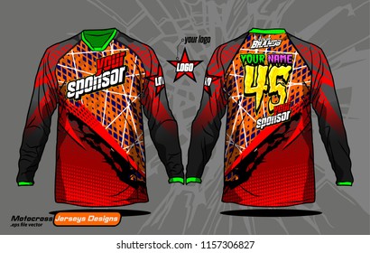 Long sleeve Motocross jerseys t-shirts vector, 
graphic design for football uniforms, unisex cycling, navy submariner and sportswear.