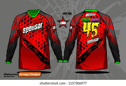 Long sleeve Motocross jerseys t-shirts vector, 
graphic design for football uniforms, unisex cycling, navy submariner and sportswear.