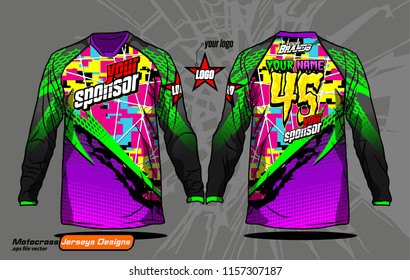 Long sleeve Motocross jerseys t-shirts vector, 
graphic design for football uniforms, unisex cycling, navy submariner and sportswear.