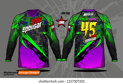 Long sleeve Motocross jerseys t-shirts vector, 
graphic design for football uniforms, unisex cycling, navy submariner and sportswear.