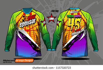 Long sleeve Motocross jerseys t-shirts vector, 
graphic design for football uniforms, unisex cycling, navy submariner and sportswear.