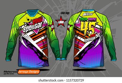Long sleeve Motocross jerseys t-shirts vector, 
graphic design for football uniforms, unisex cycling, navy submariner and sportswear.