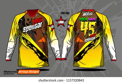 Long sleeve Motocross jerseys t-shirts vector, 
graphic design for football uniforms, unisex cycling, navy submariner and sportswear.