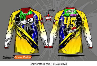 Long sleeve Motocross jerseys t-shirts vector, 
graphic design for football uniforms, unisex cycling, navy submariner and sportswear.
