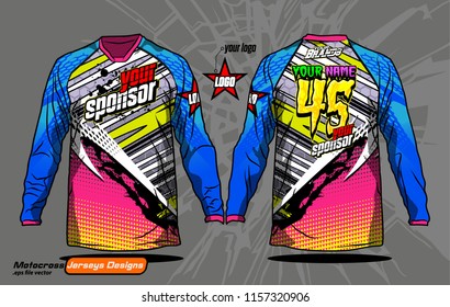 Long sleeve Motocross jerseys t-shirts vector, 
graphic design for football uniforms, unisex cycling, navy submariner and sportswear.