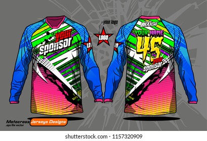 Long sleeve Motocross jerseys t-shirts vector, 
graphic design for football uniforms, unisex cycling, navy submariner and sportswear.