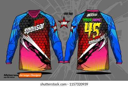 Long sleeve Motocross jerseys t-shirts vector, 
graphic design for football uniforms, unisex cycling, navy submariner and sportswear.
