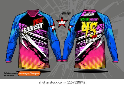 Long sleeve Motocross jerseys t-shirts vector, 
graphic design for football uniforms, unisex cycling, navy submariner and sportswear.