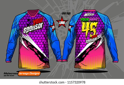 Long sleeve Motocross jerseys t-shirts vector, 
graphic design for football uniforms, unisex cycling, navy submariner and sportswear.