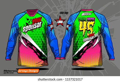 Long sleeve Motocross jerseys t-shirts vector, 
graphic design for football uniforms, unisex cycling, navy submariner and sportswear.