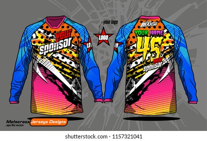Long sleeve Motocross jerseys t-shirts vector, 
graphic design for football uniforms, unisex cycling, navy submariner and sportswear.