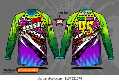 Long sleeve Motocross jerseys t-shirts vector, 
graphic design for football uniforms, unisex cycling, navy submariner and sportswear.
