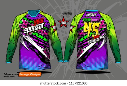 Long sleeve Motocross jerseys t-shirts vector, 
graphic design for football uniforms, unisex cycling, navy submariner and sportswear.