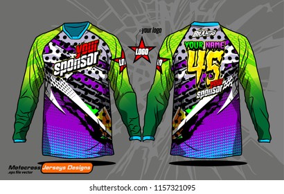 Long sleeve Motocross jerseys t-shirts vector, 
graphic design for football uniforms, unisex cycling, navy submariner and sportswear.