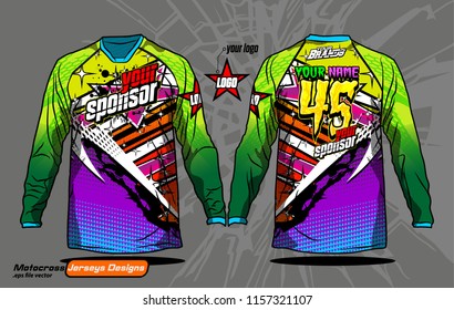 Long sleeve Motocross jerseys t-shirts vector, 
graphic design for football uniforms, unisex cycling, navy submariner and sportswear.
