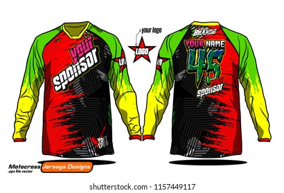 Long sleeve Motocross jerseys t-shirts vector, 
graphic design for football uniforms, unisex cycling, navy submariner and sportswear.