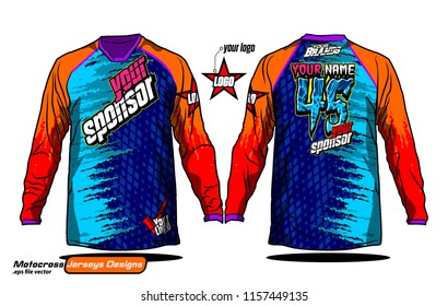 Long sleeve Motocross jerseys t-shirts vector, 
graphic design for football uniforms, unisex cycling, navy submariner and sportswear.