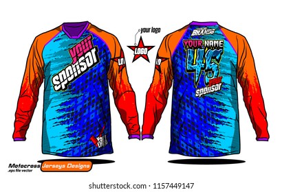 Long sleeve Motocross jerseys t-shirts vector, 
graphic design for football uniforms, unisex cycling, navy submariner and sportswear.